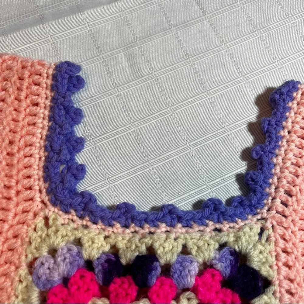Vintage 1970's Handmade Crochet Pink and Purple Tank Top Granny Square Retro - Picture 6 of 10